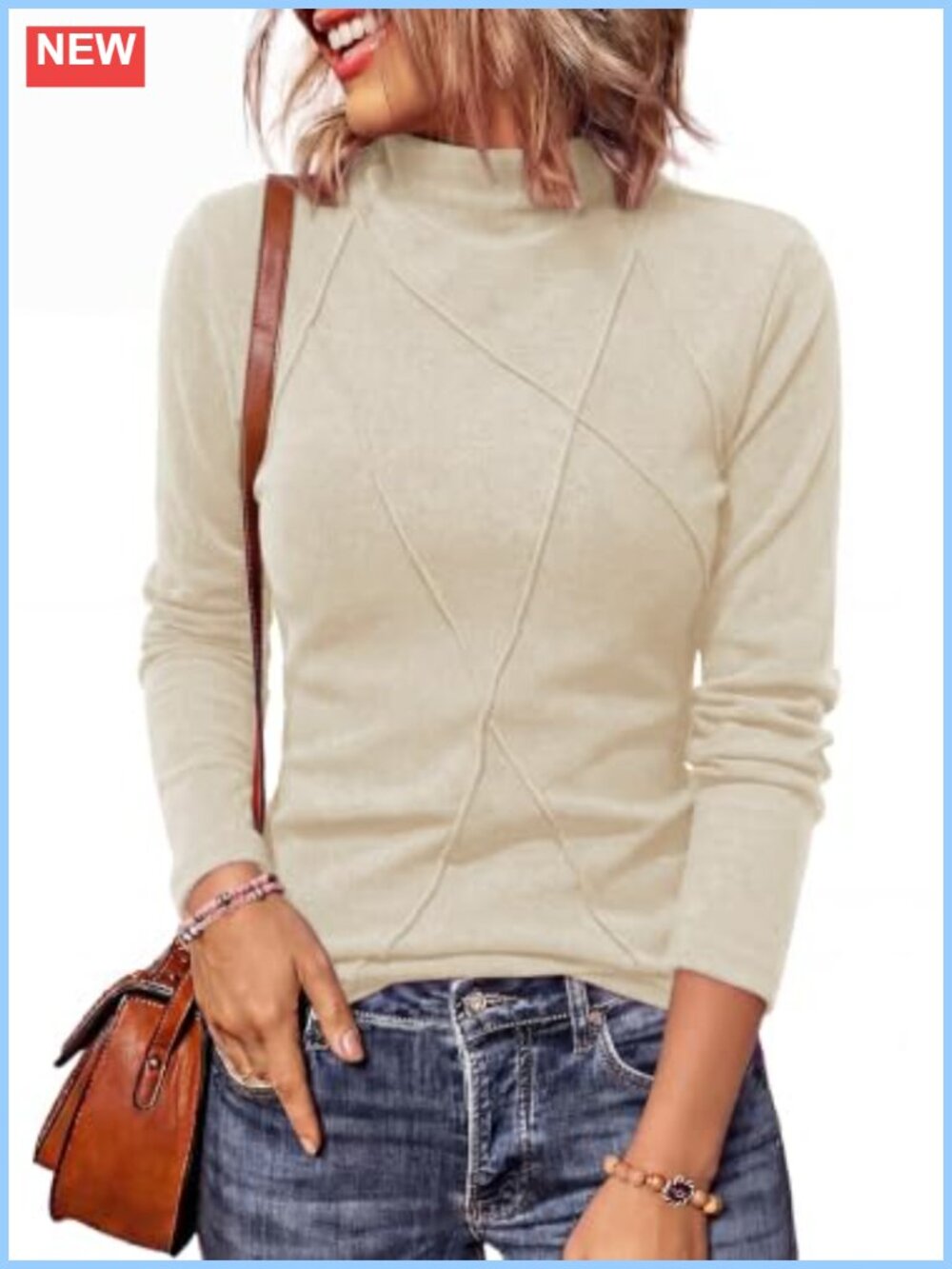 Mock Neck Long Sleeve Fitted T-Shirt Slim Fit Stretchy Fall Tee